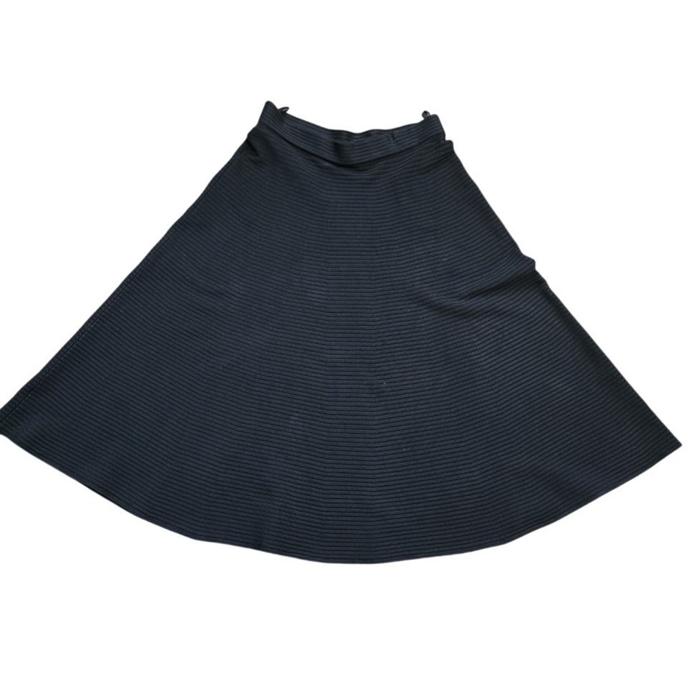 T by Alexander Wang Black Ribbed Knit A-Line Flare Midi Skirt Size Med $190